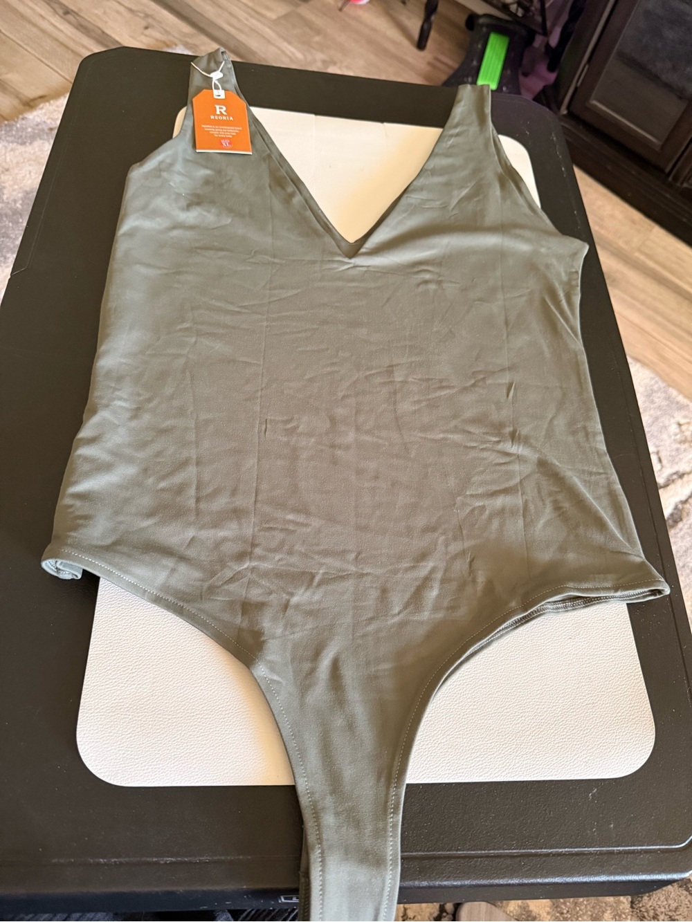ReoRia Olive Green V-Neck One-Piece Bodysuit